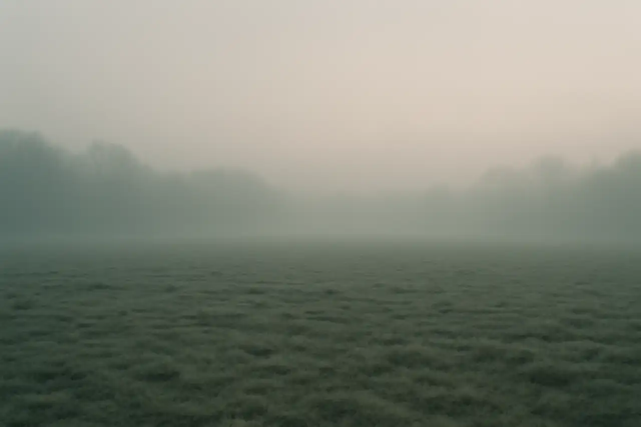 Leeres nebliges Feld im Morgengrauen